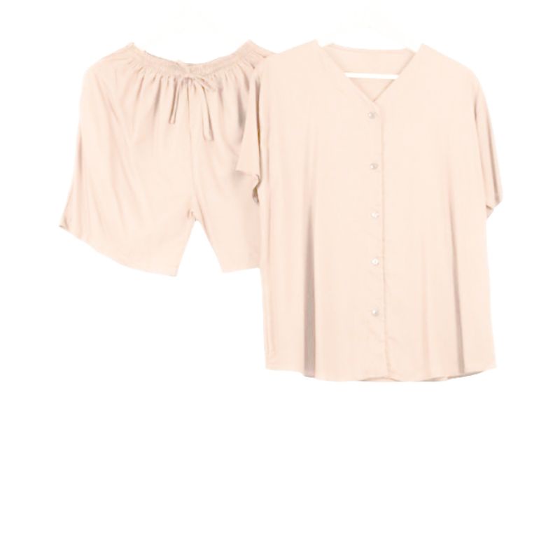 PIYAMA | SETELAN WANITA  | BABYDOLL | BAJU TIDUR WANITA | PIYAMA WANITA | PIYAMA PENDEK-Cream