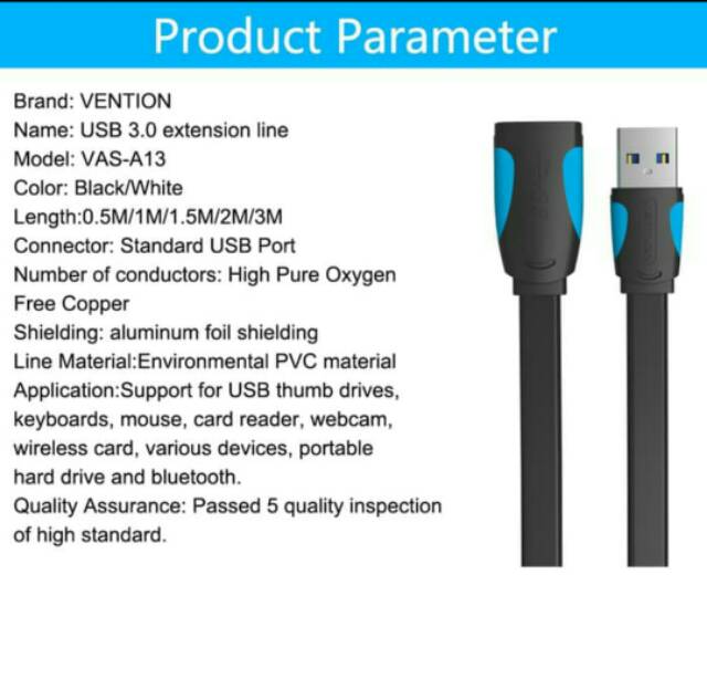 [COD] VENTION A13 KABEL EXTENSION FLAT USB 3.0 MALE TO FEMALE 3 METER / KABEL PERPANJANGAN USB MALE KE FEMALE 3M ORIGINAL
