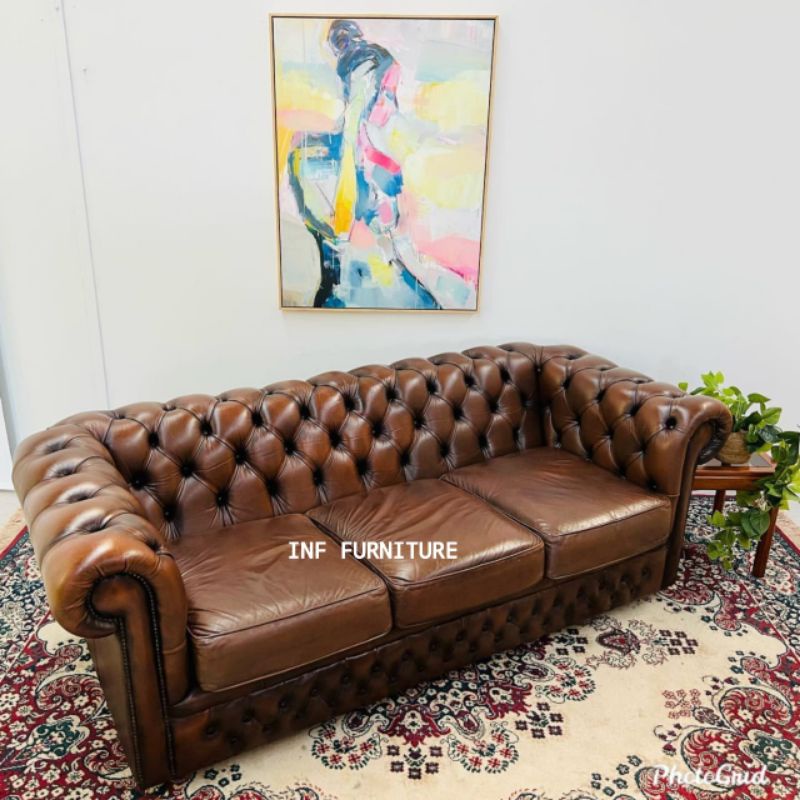 sofa chesterfield mewah custom kulit sapi asli