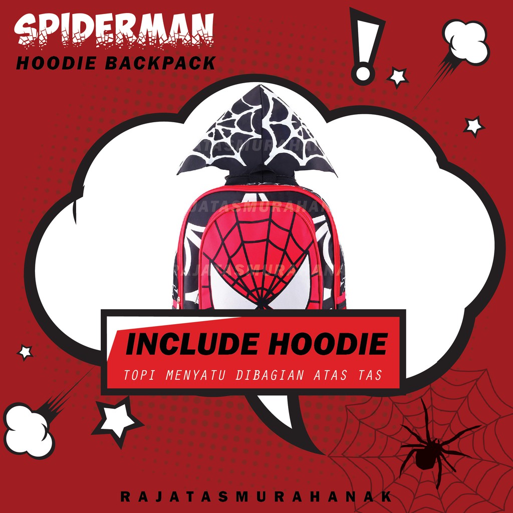 SPIDERMAN HOODIE - BACKPACK + HOODIE RANSEL SEKOLAH ANAK - RANSEL ANAK