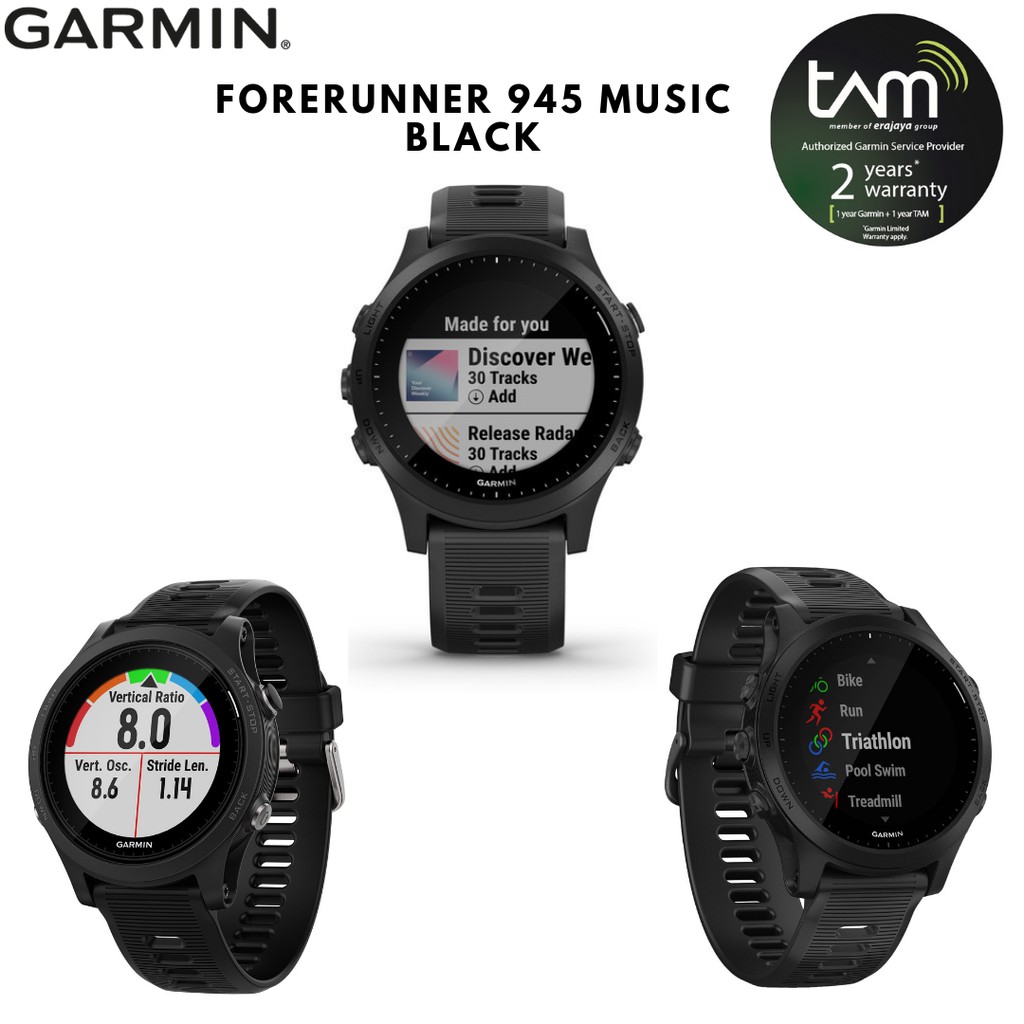 Garmin Forerunner 945 Music Black - 2 Tahun TAM