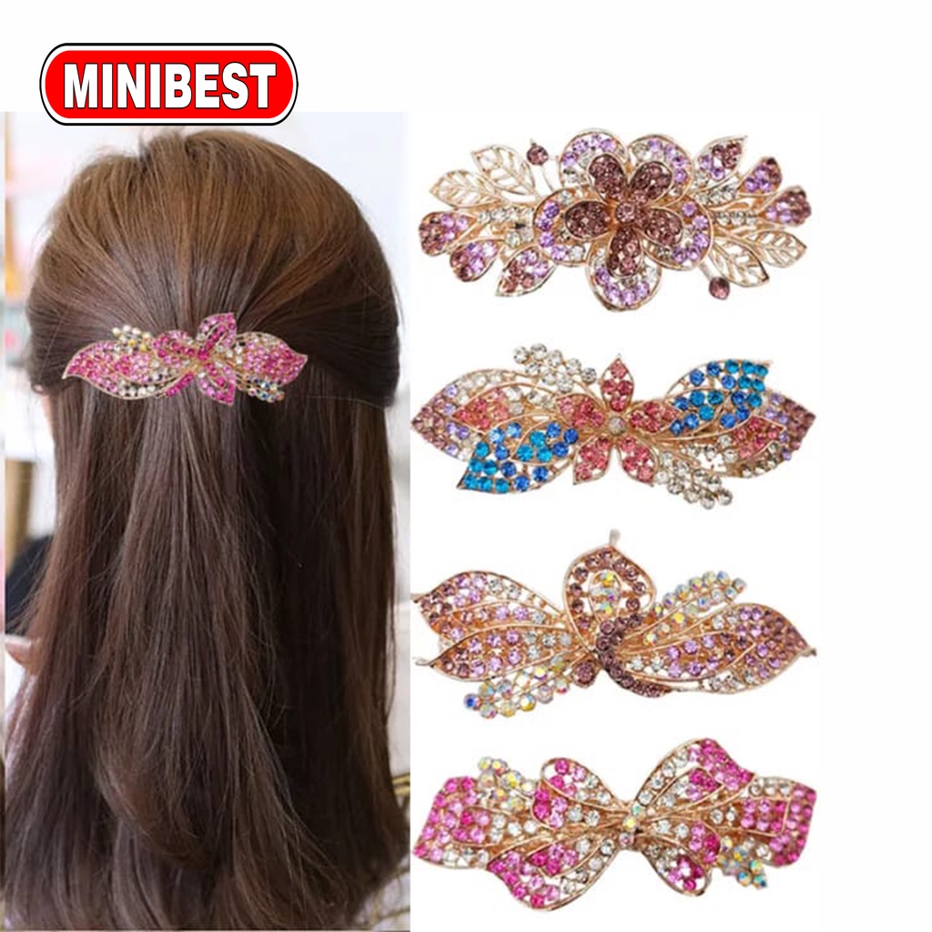 [MB] Jepit Rambut PREMIUM Otomatis 9cm Jedai Besi Alloy Jepit Ponytail Kristal Mutiara Rhinestone Elegant Barrette Hair Clip