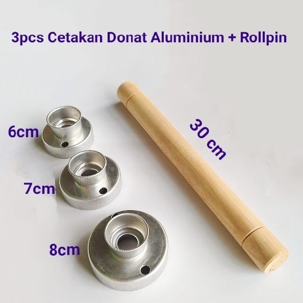 Cetakan Donat 3pcs Beda Ukuran + 1pcs Rolling Pin Kayu ( 1 Set )