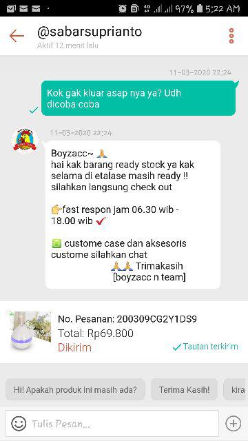 Air Mist Humidifier Aroma Terapi Diffuser Essential Oil Ultrasonic Led Air Diffuser 200ml