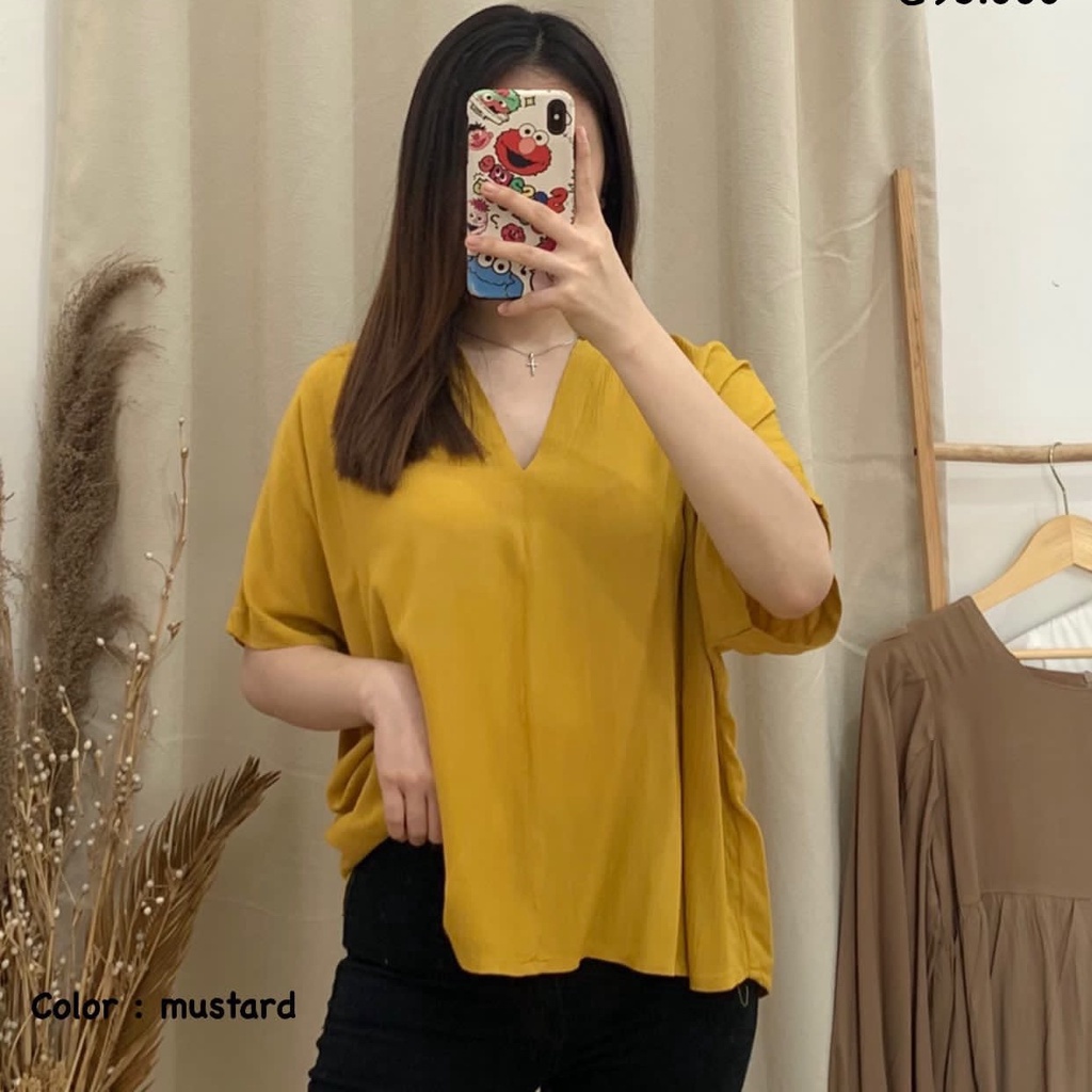 BLOUSE YOSA TOP LOOSE KEMEJA CRINKLE ATASAN PENDEK POLOS