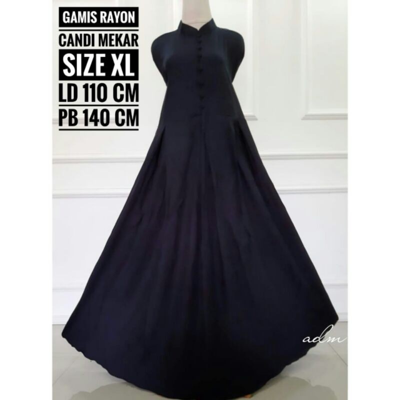 gamis polos warna hitam twill rayon candimekar