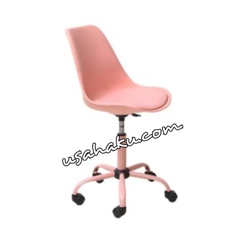 Kursi Kantor/Kerja, Warna Pink, 5 Roda Putar 360°, Ukuran. 48x55x90-101cm, Bahan Playwood