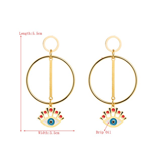 LRC Anting Tusuk Fashion Blue Dripping Eye Round Earrings D62786