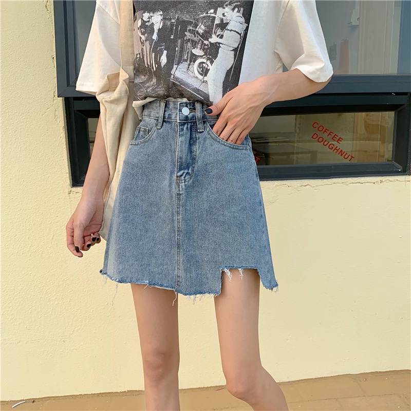 Rok Denim A-line Pinggang Tinggi Baru