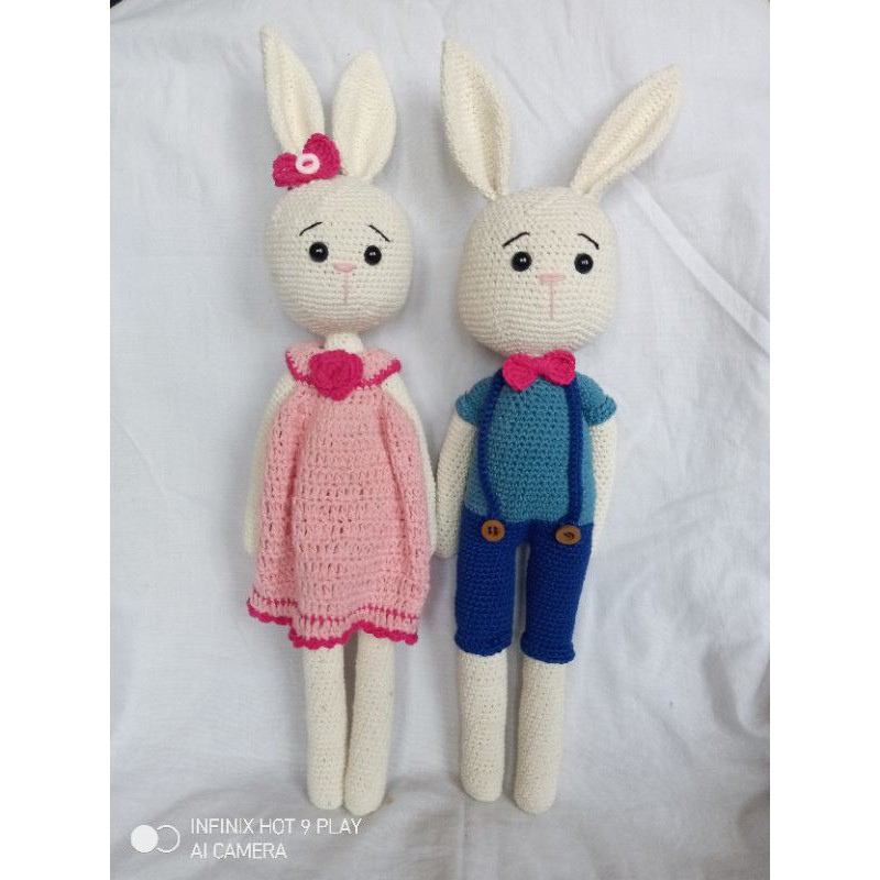 Boneka rajut kelinci couple 43cm amigurumi bunny rabbit