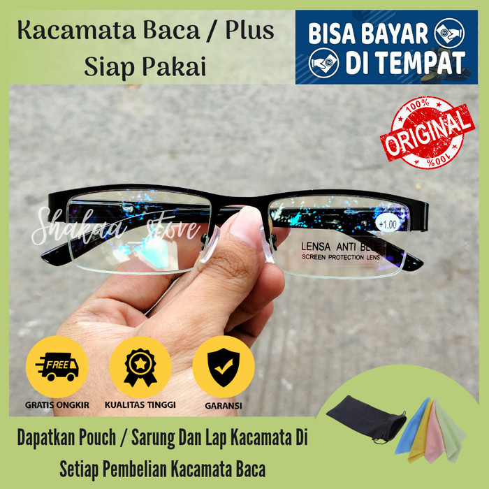 Kacamata Baca Plus (+) Pria Wanita Anti Radiasii  Komputer Half Frame +100+125+150+175+200+250+275+3