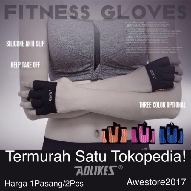 AOLIKES Sarung Tangan Gym Yoga Fitness Glove Gloves Wrist Wrap Strap Anti Kapalan Crossfit Lifting