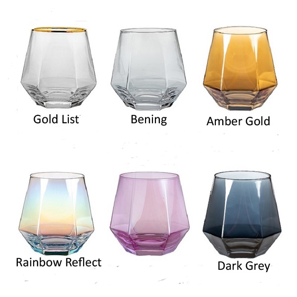 Gelas Hexagonal Diamond Crystal Glass kaca Cangkir Unik gelas whiskey teh kopi home cafe vlog korea mojito cocktail dessert MK1226-8