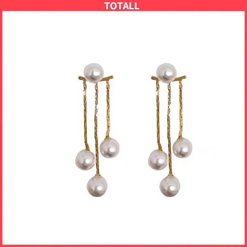 COD Pearl Back Hanging Silver Needle Earrings Temperamen All-Match Anting Wanita Halus-Totall