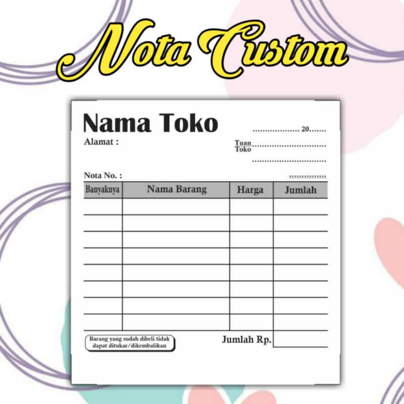 

NOTA CUSTOM ⅙ FOLIO 10X10 1PLY DAN 2PLY