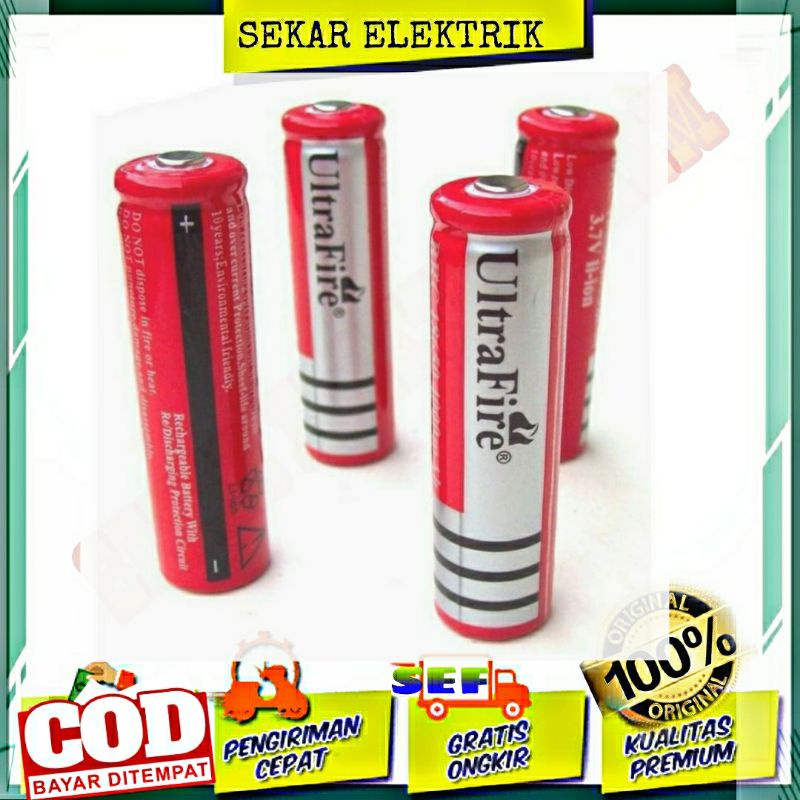 BATERAI tipe 18650 3,7V merk / model ultrafire/Baterai Cas 18650 Rechargeable Battery Untuk Senter dll