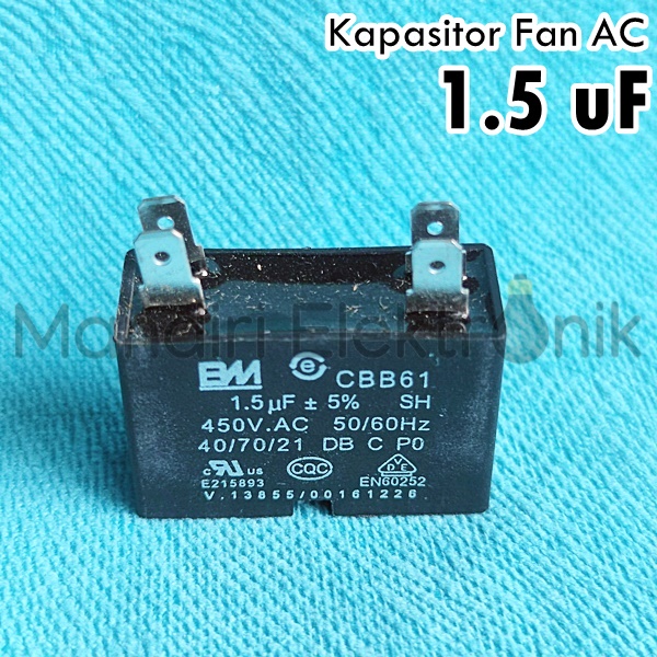 Kapasitor Fan AC 1,5 Mikro Kaki 4 - Kapasitor 4 Kaki 1.5uF - Kapasitor Kipas Outdoor Mesin Air conditioner Kotak 4 Pin