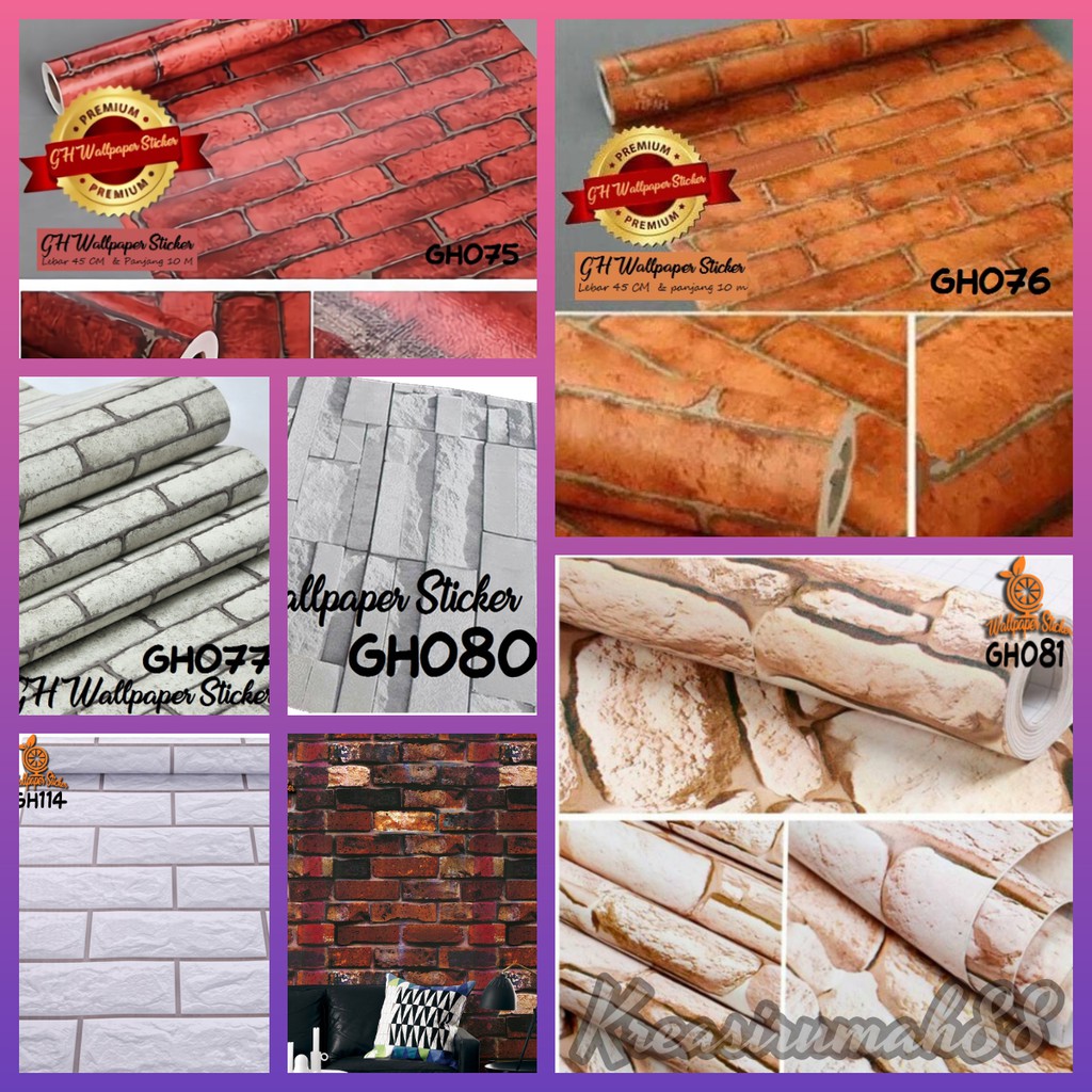 Wallpaper Sticker wallpaper dinding wallpaper motif batu bata wallstiker ukuran 45cm X 9meter high quality