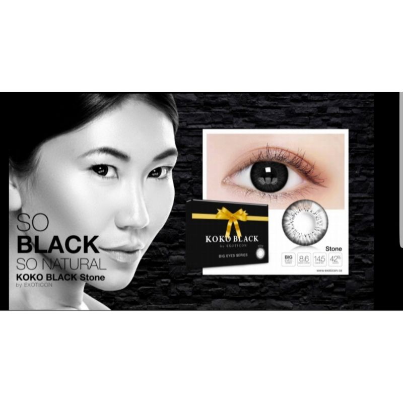 SOFTLENS X2 KOKO BLACK MINUS -3.25 sd -6.00 FREE LENSCASE DIA 14.5 MM JET BLACK STONE MARBLE GHOTIC BY EXOTICON / Softlen Soflen Soflens