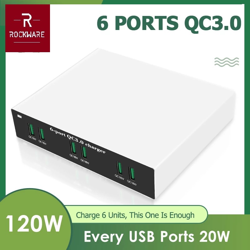 ROCKWARE WLX-X6Q - Charger 6 Port USB 3.0 (120W MAX)