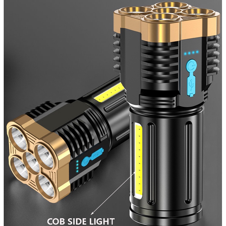 Lampu Senter LED Penta-core super Terang Multifungsi 4 Mode Jarak Jauh rechargeable