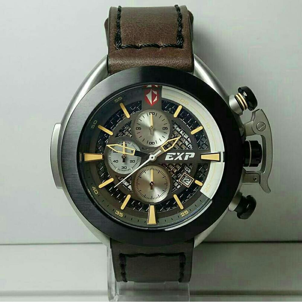 JAM TANGAN EXPEDITION WATCH 3001 PRIA SPORTY SILVER RING BLACK LEATHER BROWN
