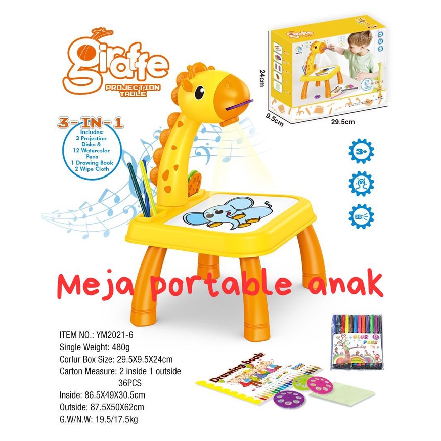 MEJA BELAJAR PORTABLE ANAK /MEJA MOTIF GAMBAR JERAPAH