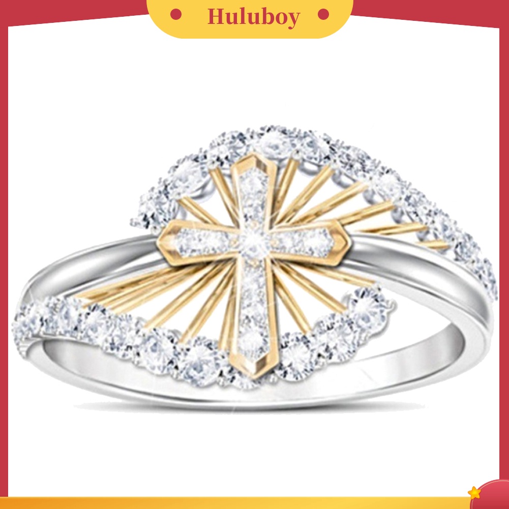 Hu Hu Hu Hu Hu Alat Bantu Pasang Kacamata♡ Cincin Kawin / Tunangan Motif Salib Aksen Berlian Imitasi Untuk Perhiasan Wanita