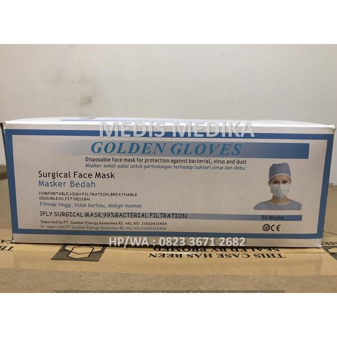 Eksklusif Masker Debu Motor Earloop Golden Gloves Face Mask 3 Ply Disposable Hot