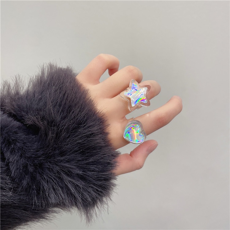 Cincin Resin Bentuk Hati Warna Laser Untuk Wanita
