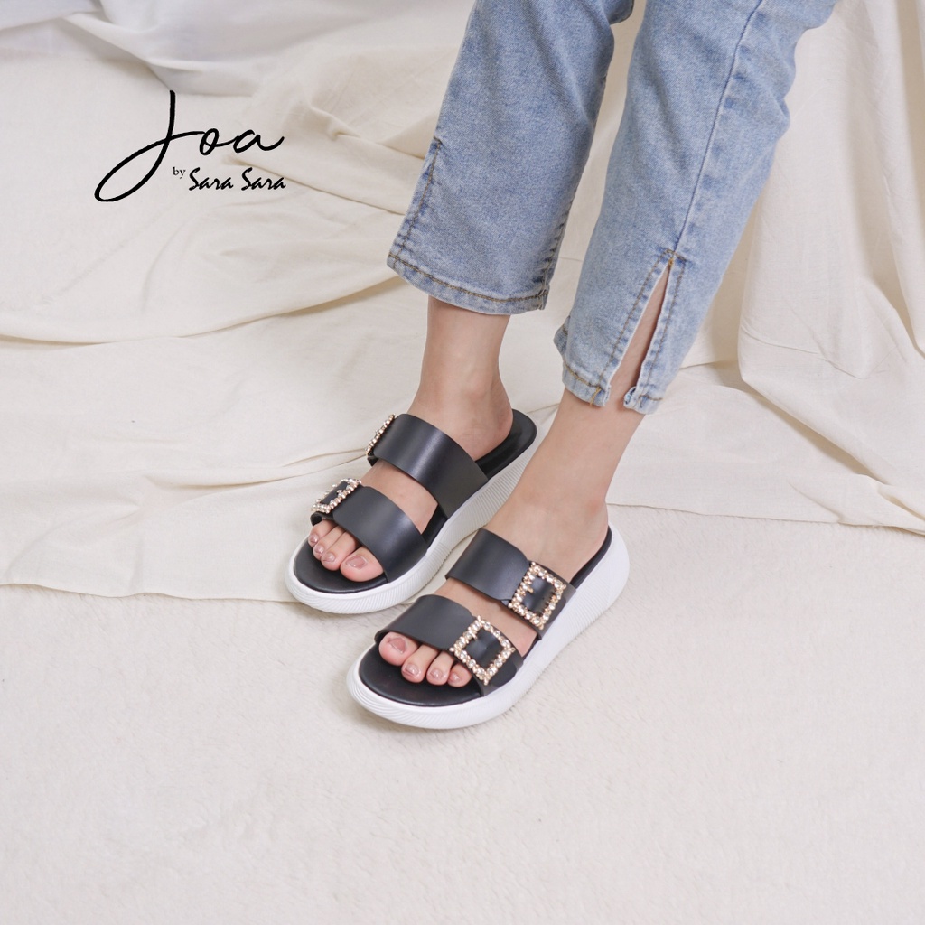 Sara Sara Joa Sendal Slop Wanita Sandal Selop Casual Wanita Ban Dua Gesper Kristal Size 36-40