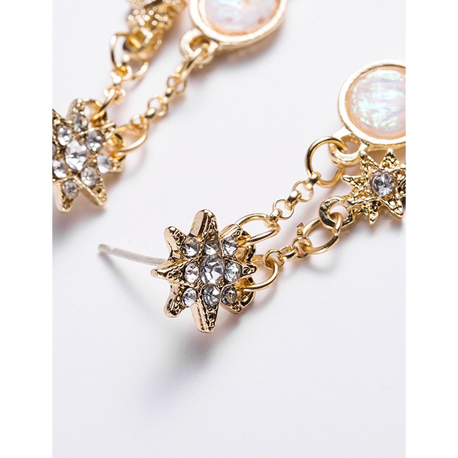 LRC Anting Tusuk Fashion Gold S925 Silver Needle Star Moon Full Diamond Earrings F52414