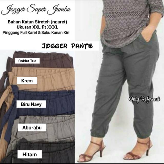 Celana Jogger Katun Jumbo XXL Fit To XXXL . Jogger Pants Jumbo . Joger Jumbo Wanita . Joger Pants