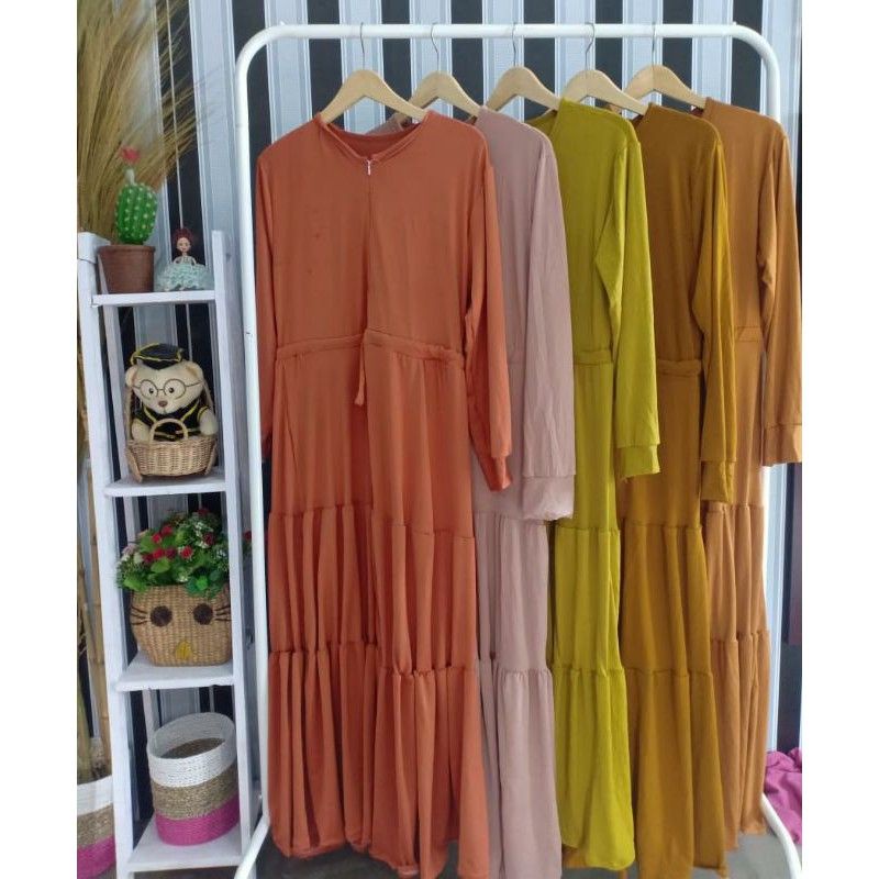 Gamis jersey susun canda serut(tali aktiv sampai belakang )