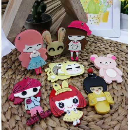 Cermin Rias Kaca Portable Travelling Mini Karakter Import-6