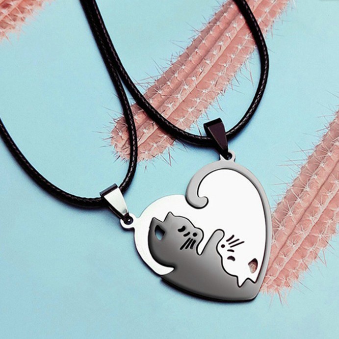 READY kalung couple kucing ying dan yang - hati tali hitam