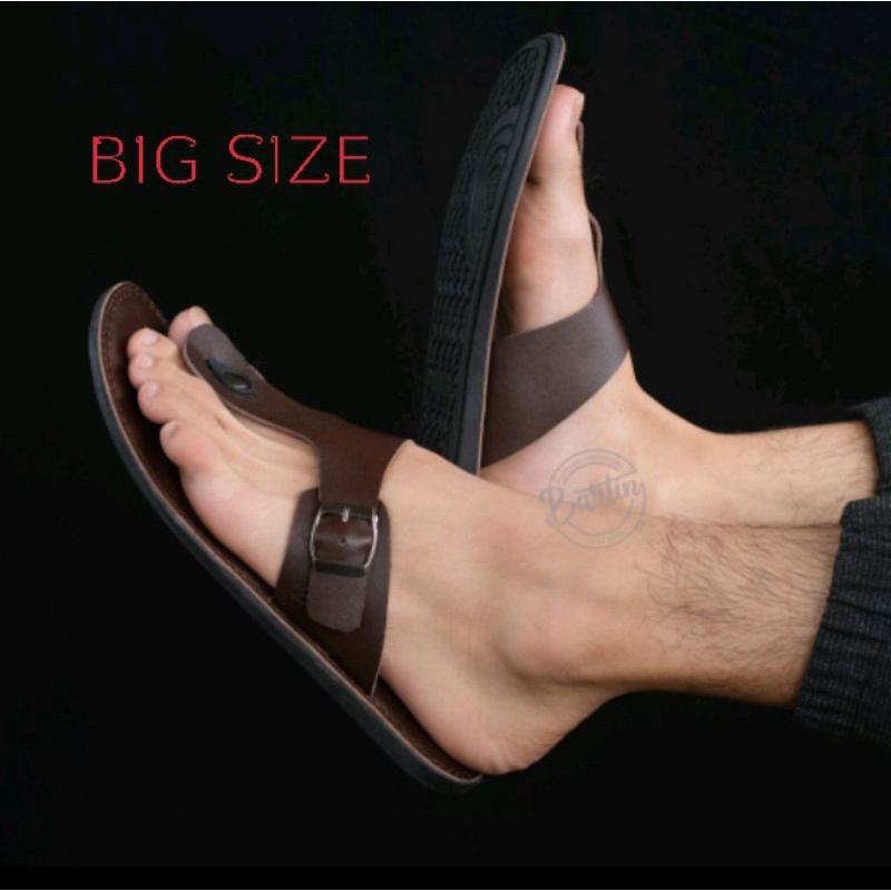 BIG SIZE - Sandal Pria Ukuran Jumbo Besar 44 45 46 47 48 | Sendal Jepit Kulit Asli By Mzio J11 Hitam Coklat Tan | ORIGINAL