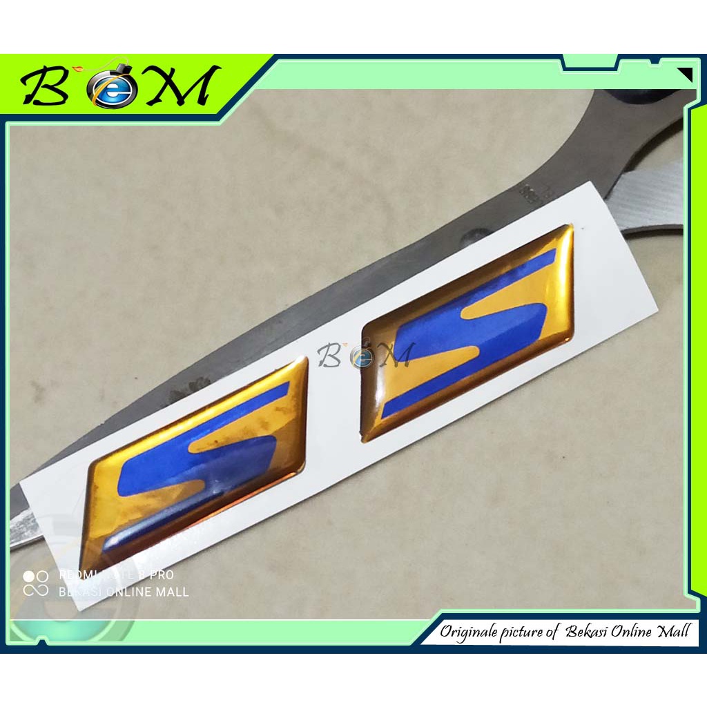 stiker sticker emblem logo timbul yamaha lexi s chrome gold biru