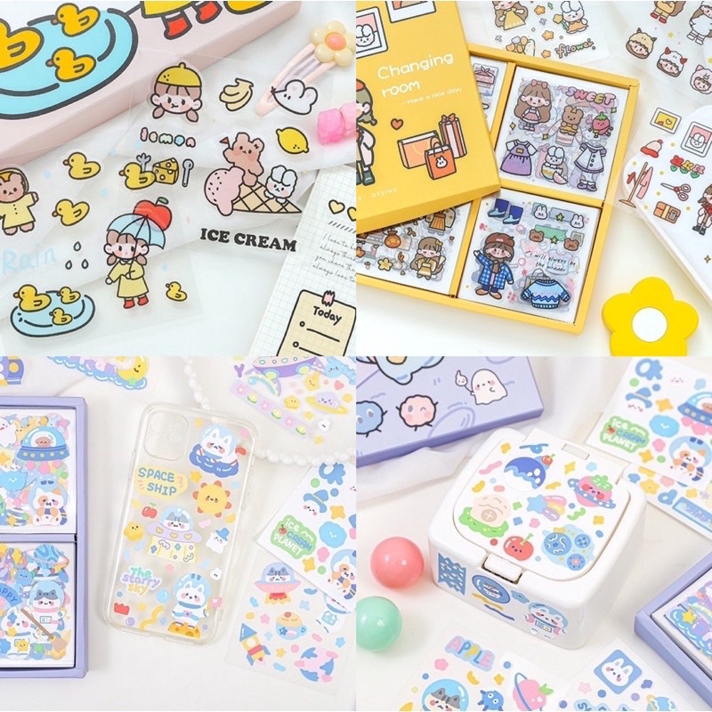 sticker aesthetic  - diy project sticker set box multi surface cute stickers korea style stickers tempelan diy