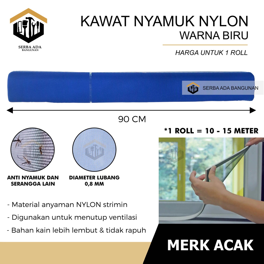 Kawat Kain Nyamuk strimin Nilon Nylon Biru Hijau Cream maroon ( HARGA 1 ROLL TIDAK DIECER FULL)