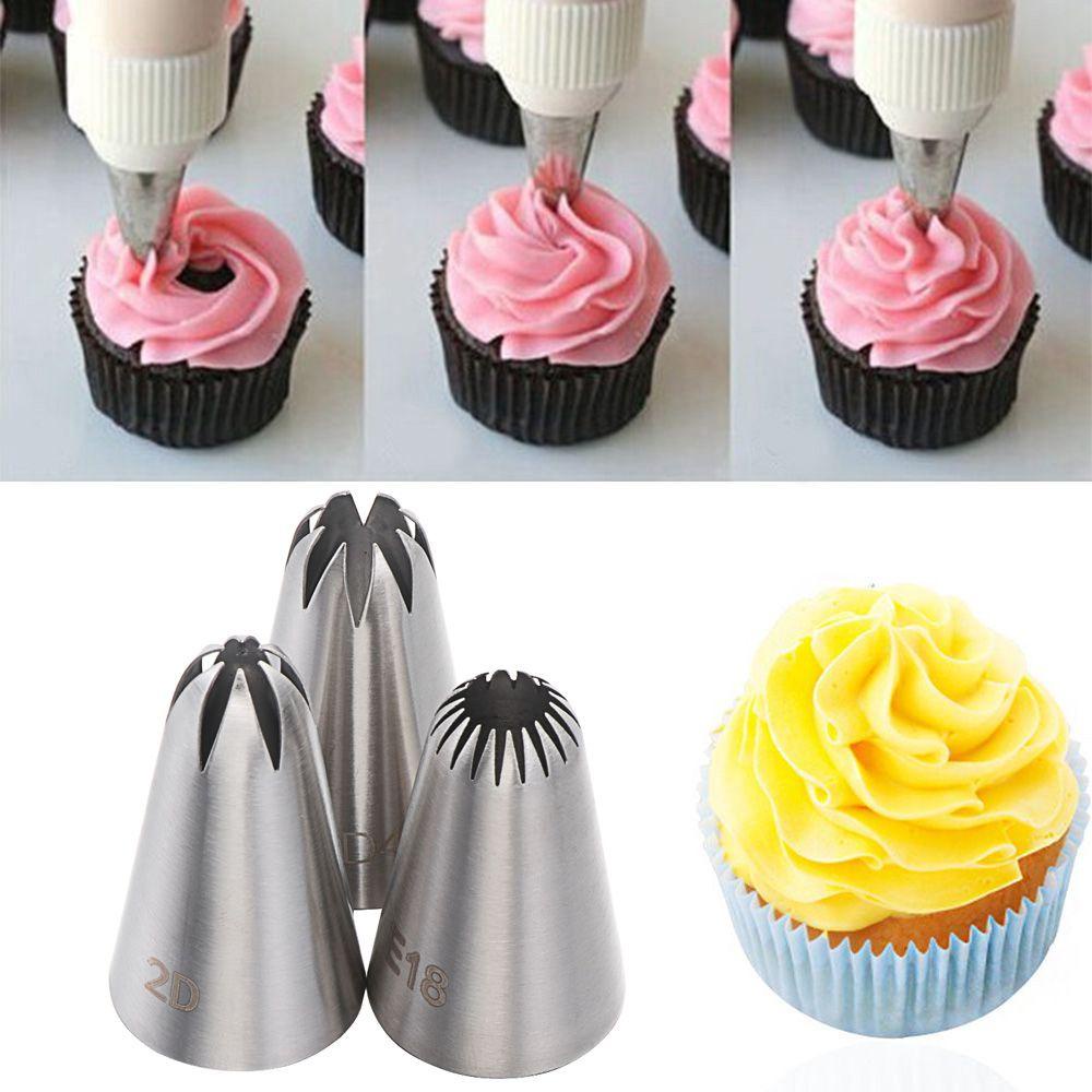 Solighter 3PCS Spuit Piping Icing Bahan Stainless Steel Untuk Dekorasi Kue