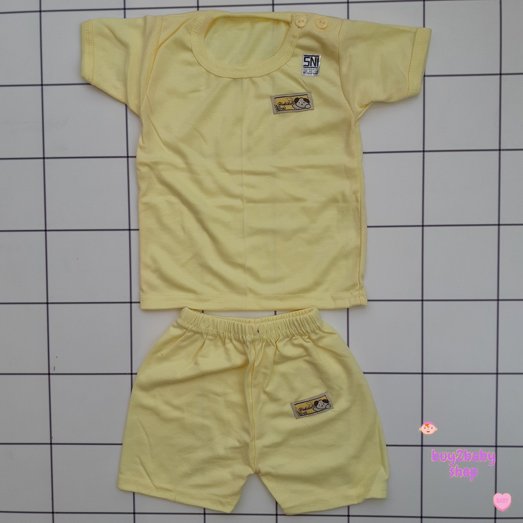 Setelan kaos pendek celana pendek bayi motif warna polos Hokiku 0-3 Bulan 1 PCS