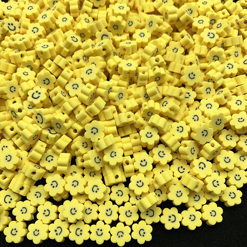 30pcs / Pak Manik-Manik Spacer Bentuk Bunga Matahari Tersenyum Warna Kuning Ukuran 10mm