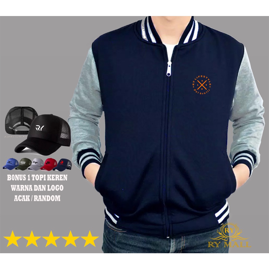 Jaket Ukuran Jumbo / Jaket Baseball RY Lifestyle 1990 Autentic Orange + Topi / Random / Sweater / Re