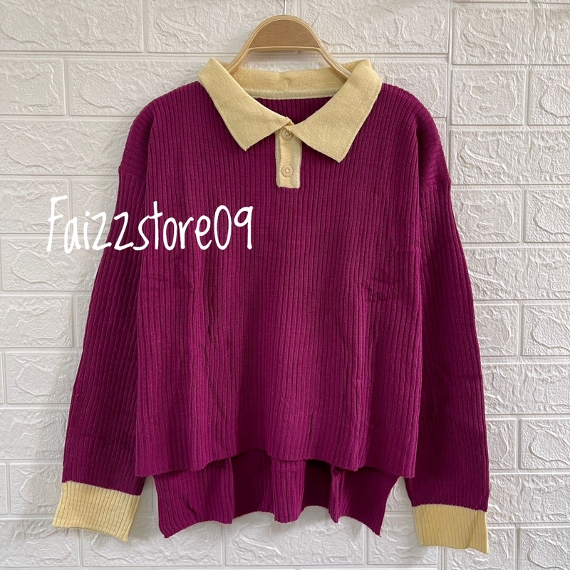 RAISYA POLO SWEATER KNIT KERAH V WARNA WANITA