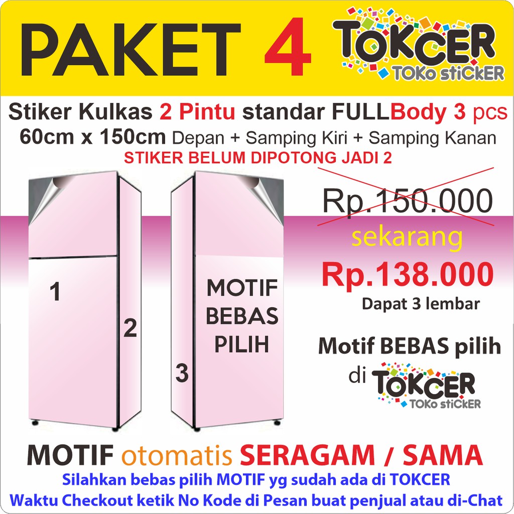 PAKET 4 : Stiker Kulkas 2 Pintu FULLbody isi 3 Lembar