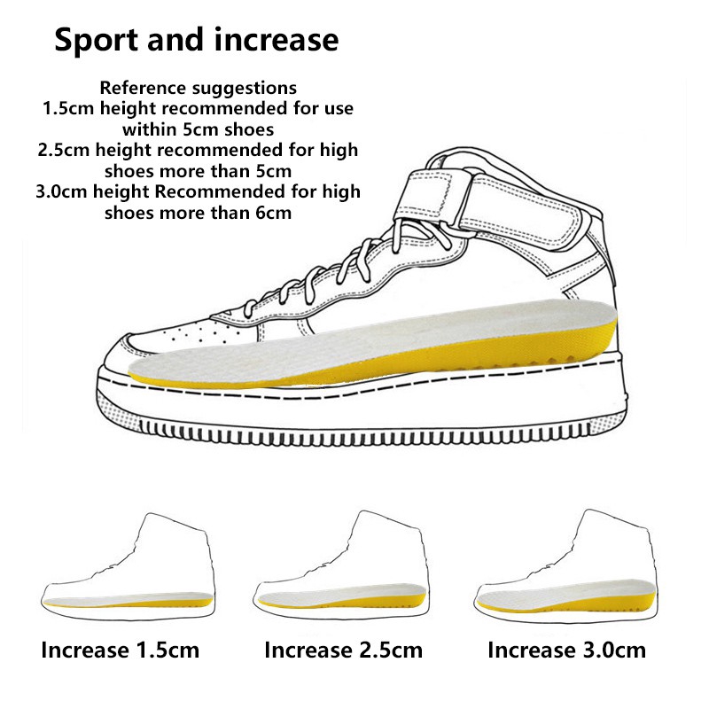 Sepasang Insole Sisipan Sepatu Penambah Tinggi Badan Instan Untuk Pria dan Wanita Pilihan Tinggi 1.5cm / 2.5cm / 3cm