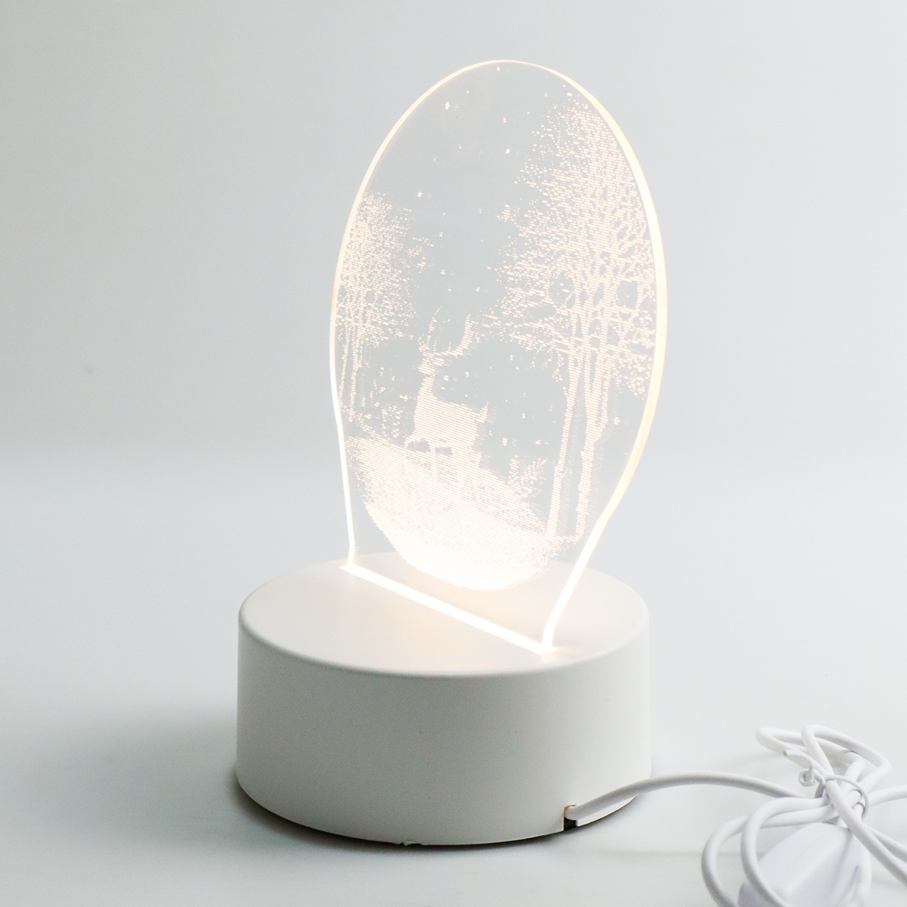 Lampu Tidur 3D LED Transparan Design Elk Tree Warm White - Z-584 - White