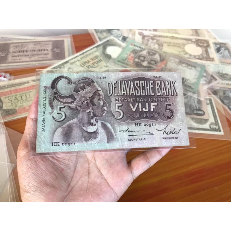 Uang Kuno 5 Gulden Wayang 1939 Kondisi XF 032