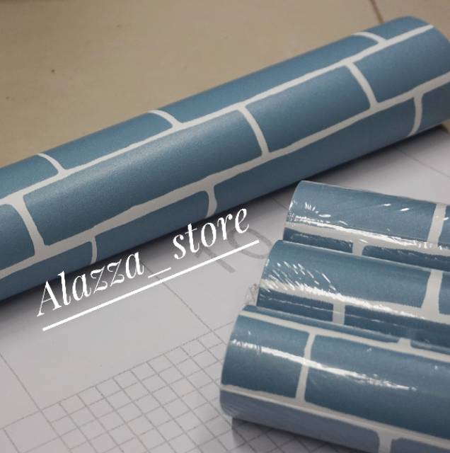 Wallpaper Dinding Motif Bata Biru Ukuran Panjang 10Meter x Lebar 45Cm